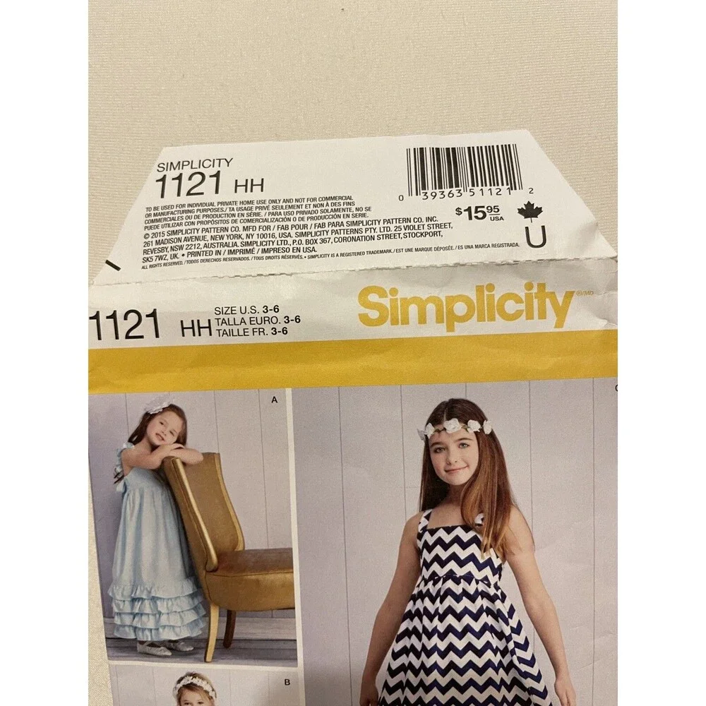 Simplicity 1121 Sewing Pattern Girls Pullover Dresses Length Variations Sz 3-6